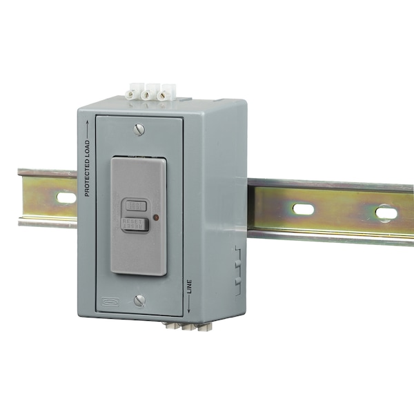 DIN Rail Utility Box, Complete Unit- GFCI, with Aux Contact, DIN Rail Box, 20A Blank Face GFCI, Gray